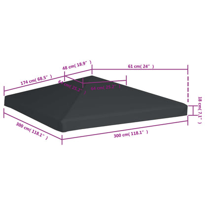 Cobertura de gazebo 310 g/m² 3x3 m cinzento