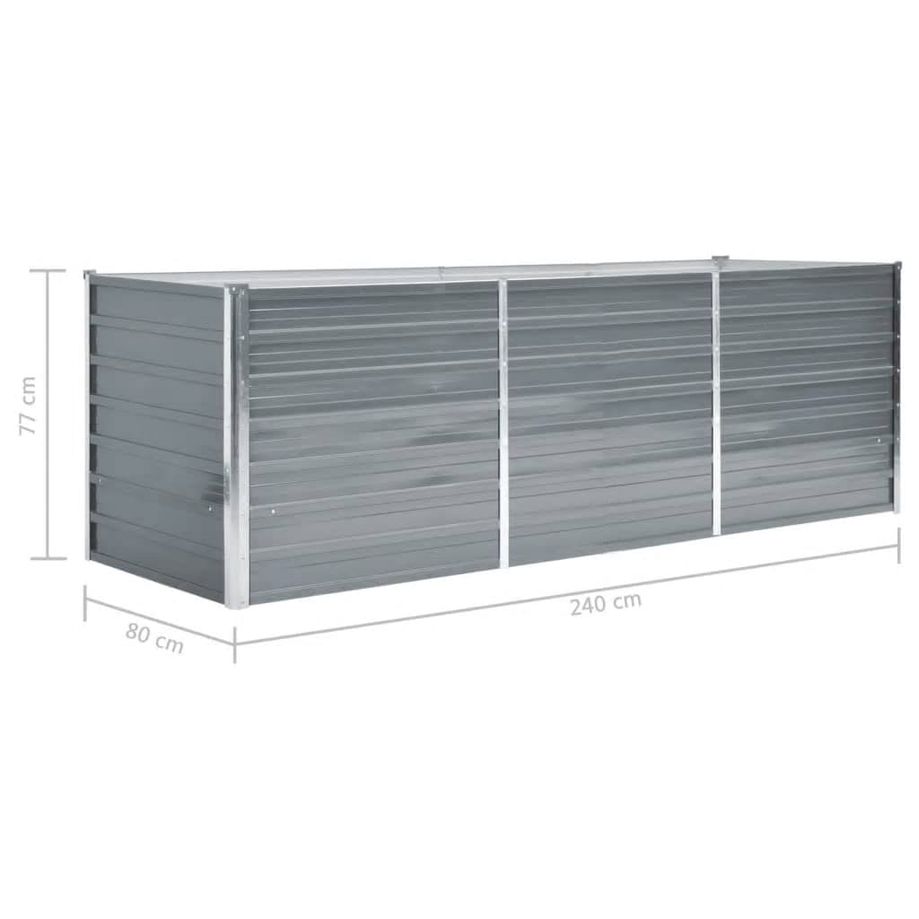 Canteiro elevado de jardim aço galvanizado 240x80x77cm cinzento