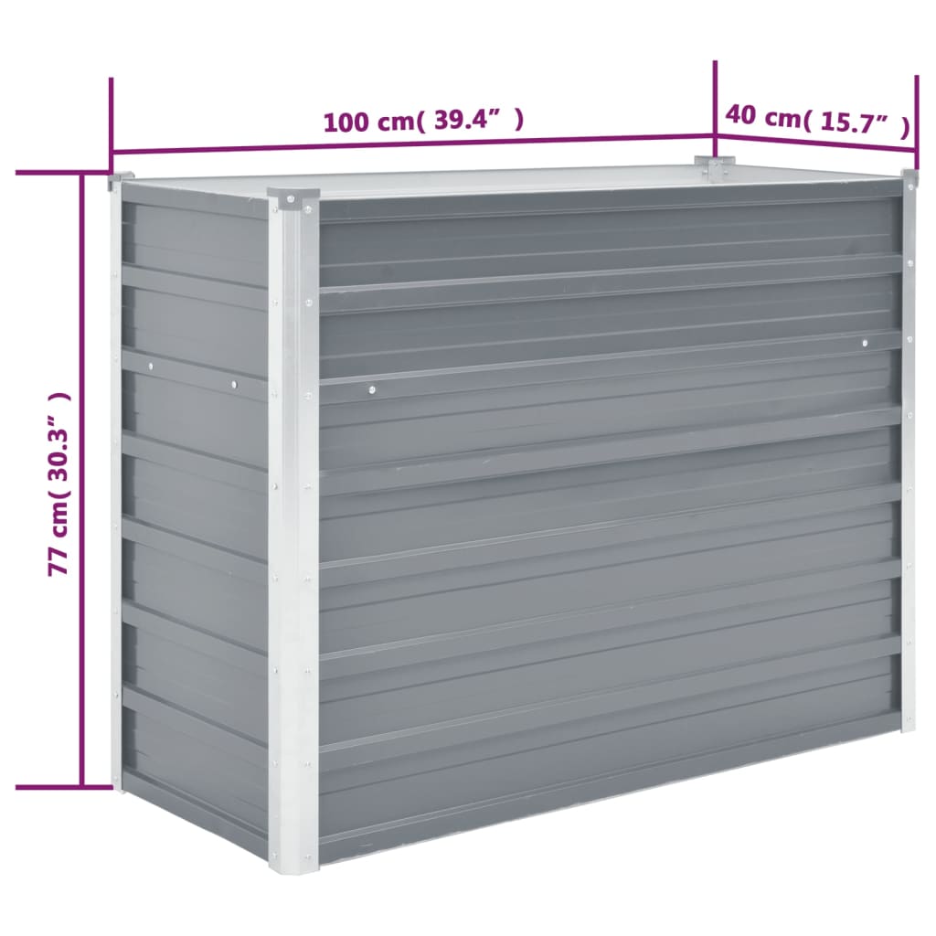 Canteiro elevado de jardim aço galvanizado 100x40x77cm cinzento