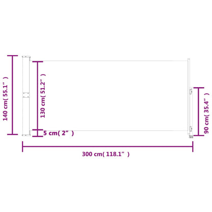 Toldo lateral retrátil para pátio 140x300 cm cinzento