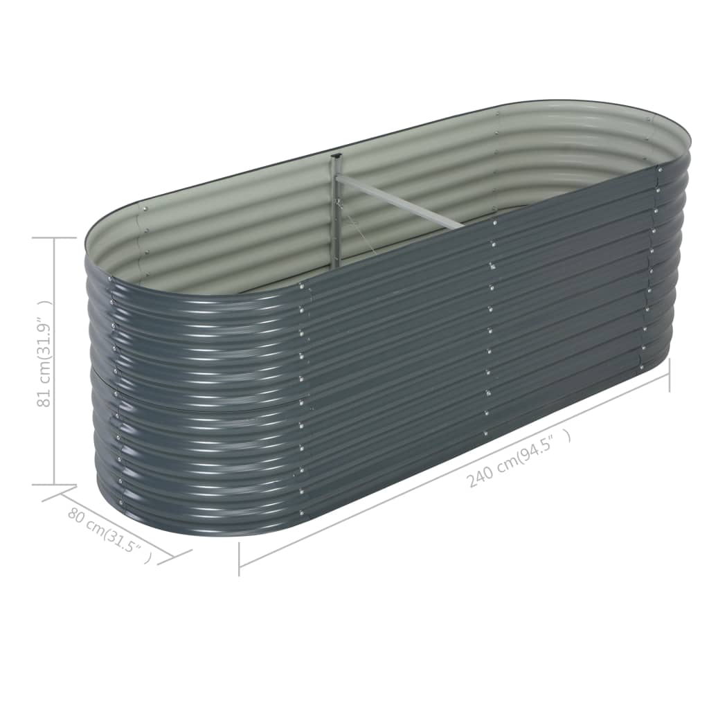 Canteiro elevado de jardim aço galvanizado 240x80x81cm cinzento