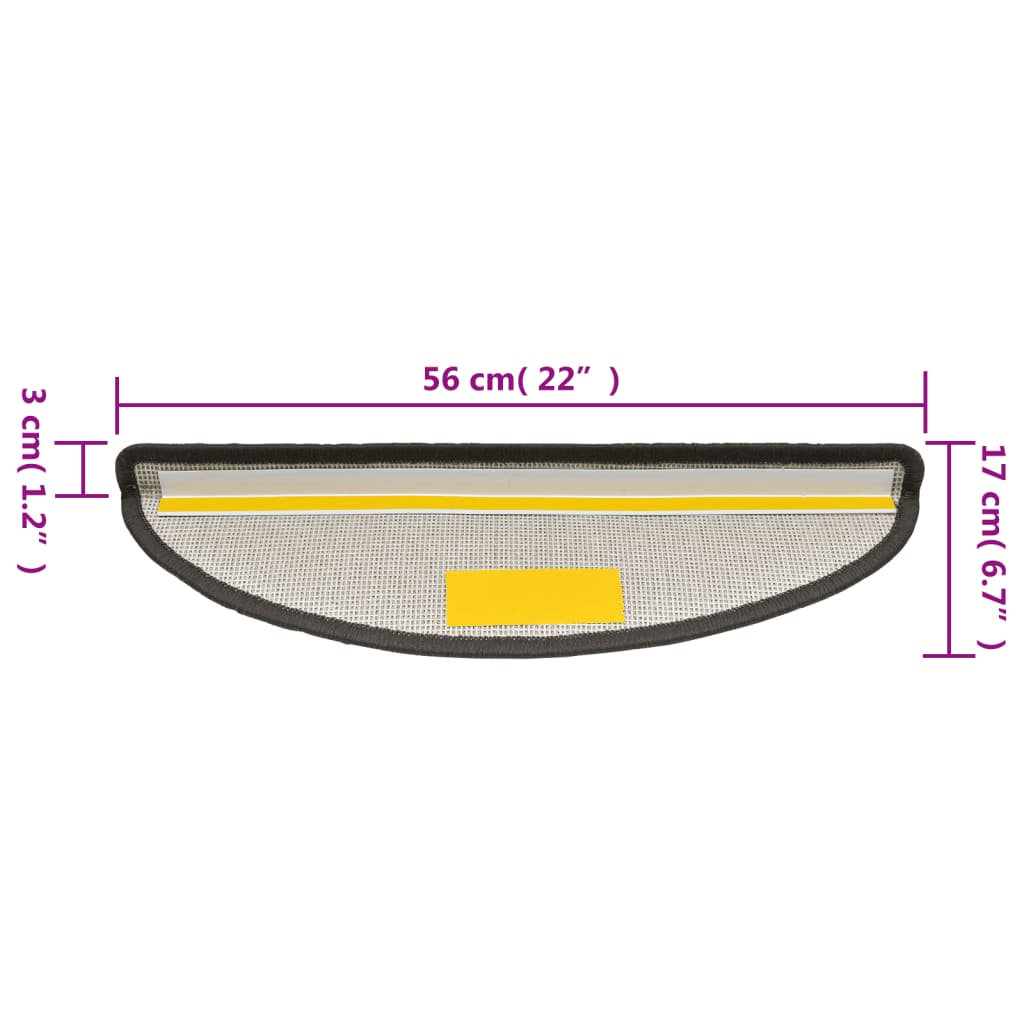 Tapetes de escada 15 pcs 56x17x3 cm cinzento escuro