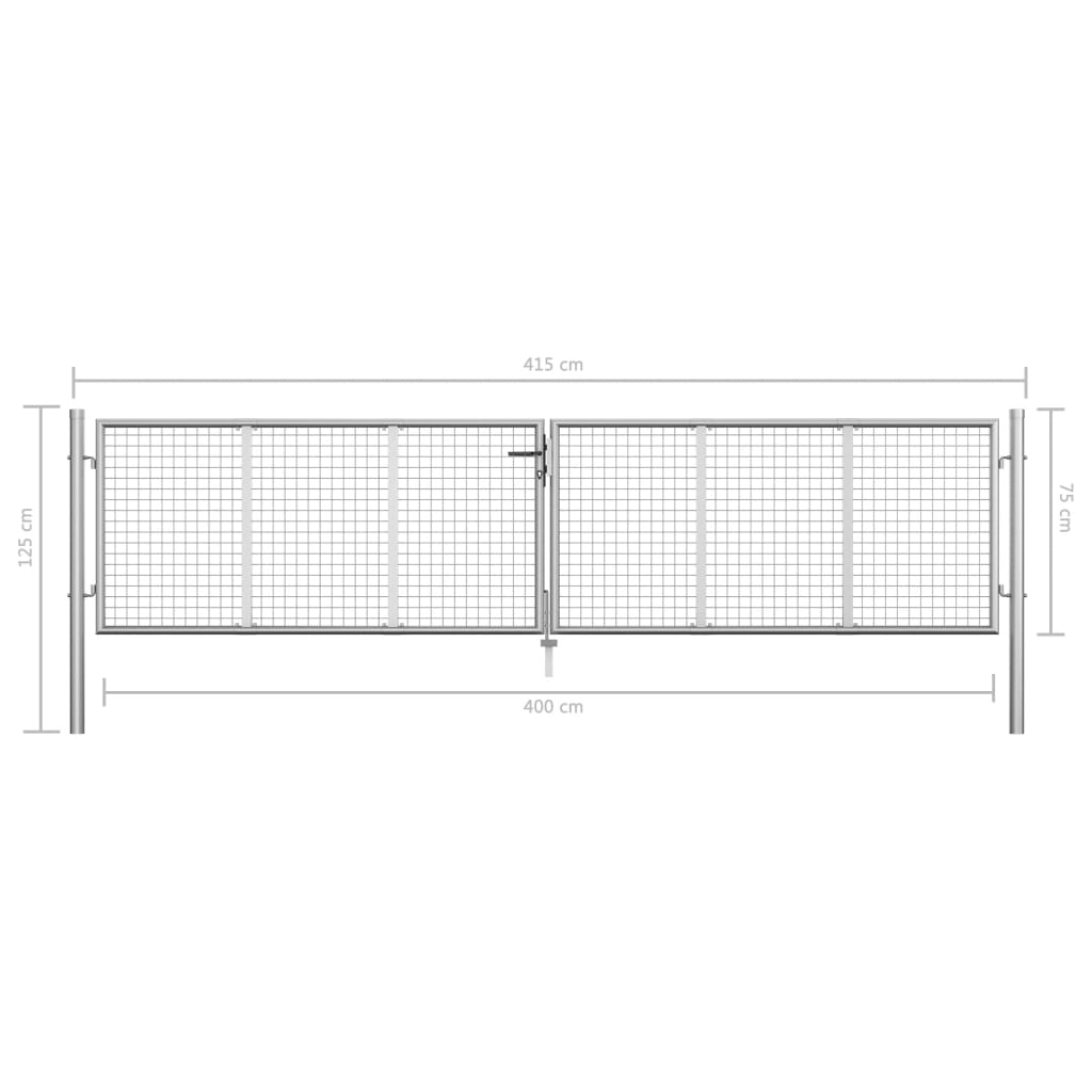 Portão de jardim em aço galvanizado 415x125 cm prateado