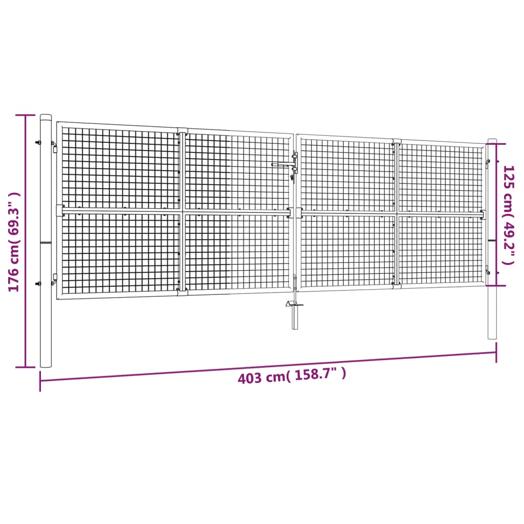 Portão de jardim em aço galvanizado 415x175 cm prateado