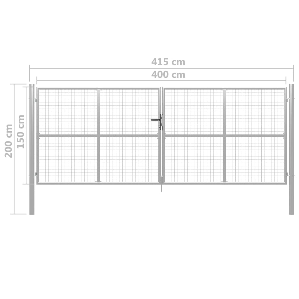 Portão de jardim em aço galvanizado 415x200 cm prateado