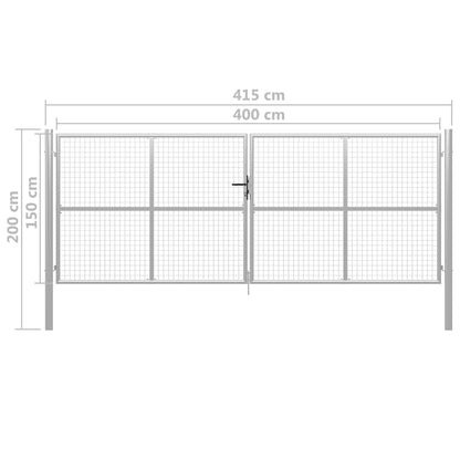 Portão de jardim em aço galvanizado 415x200 cm prateado