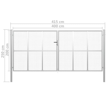 Portão de jardim em aço galvanizado 415x250 cm prateado