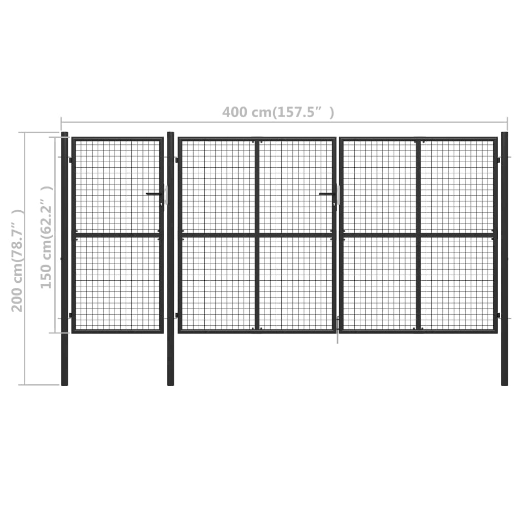 Portão de jardim 400x150 cm aço antracite