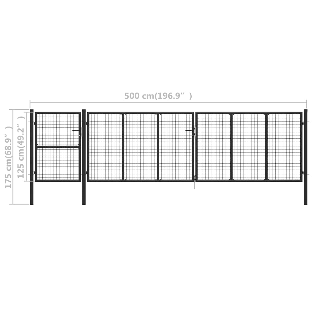 Portão de jardim 500x125 cm aço antracite