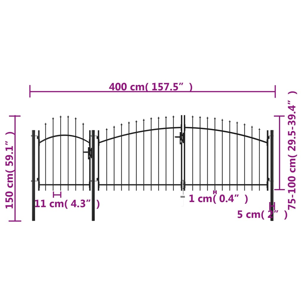 Portão de jardim 1,5x4 m aço preto