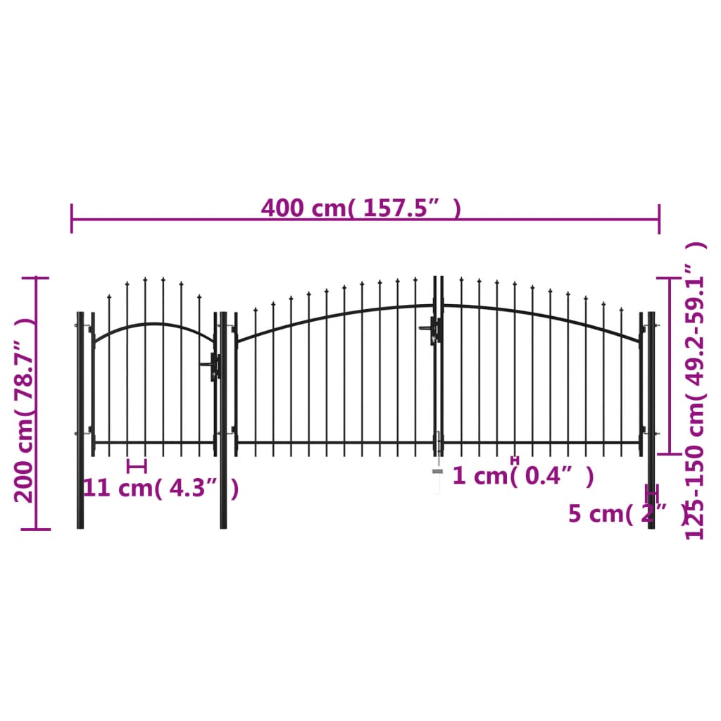 Portão de jardim 2x4 m aço preto