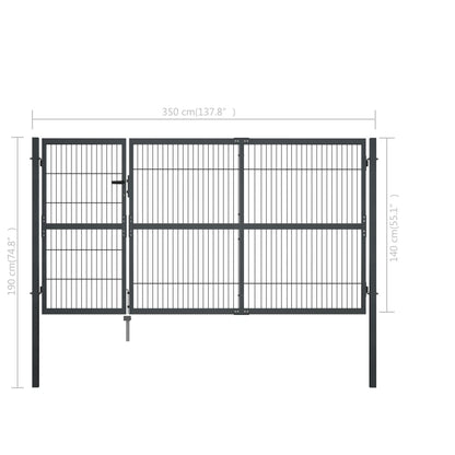 Portão de jardim com postes 350x140 cm aço antracite