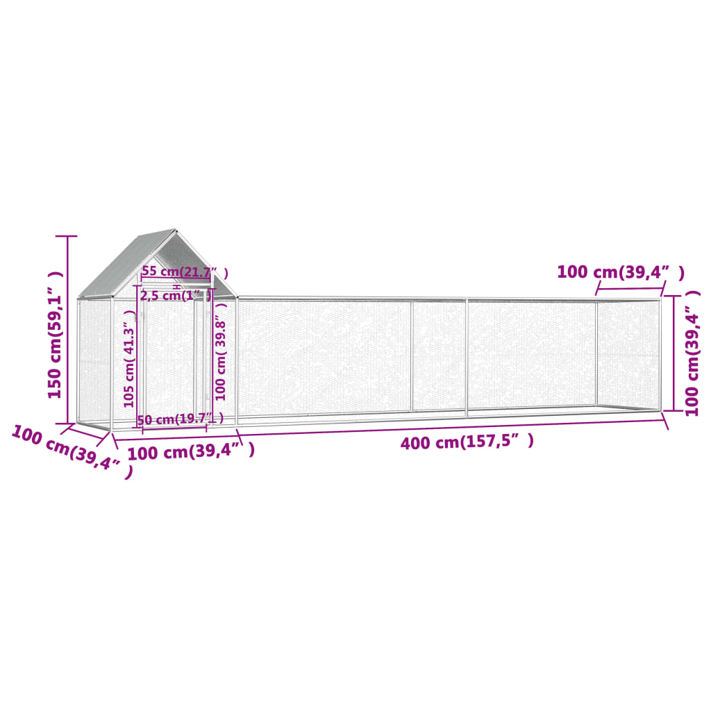 Galinheiro 5x1x1,5 m aço galvanizado