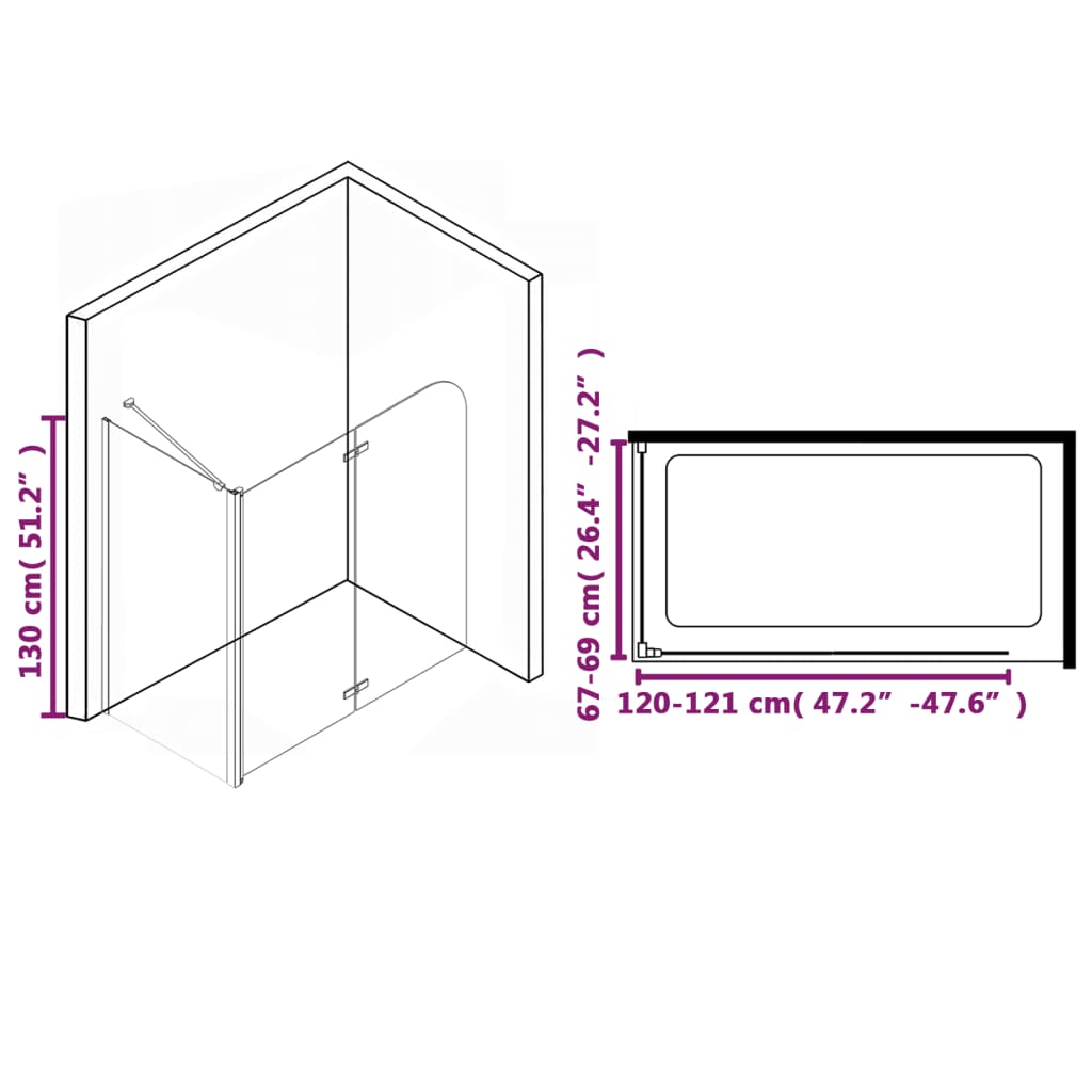 Divisória de chuveiro c/ dobragem dupla ESG 120x68x130 cm