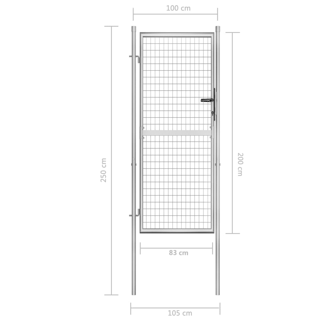 Portão de jardim em aço galvanizado 105x250 cm prateado