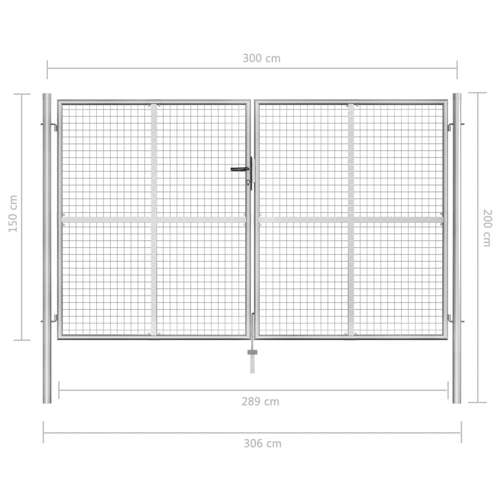 Portão de jardim em aço galvanizado 306x200 cm prateado