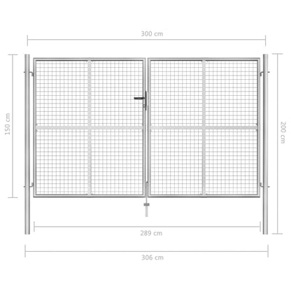 Portão de jardim em aço galvanizado 306x200 cm prateado