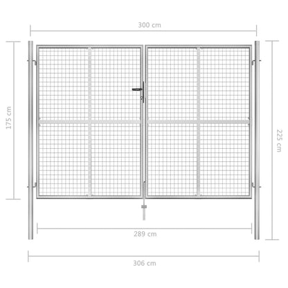 Portão de jardim em aço galvanizado 306x225 cm prateado