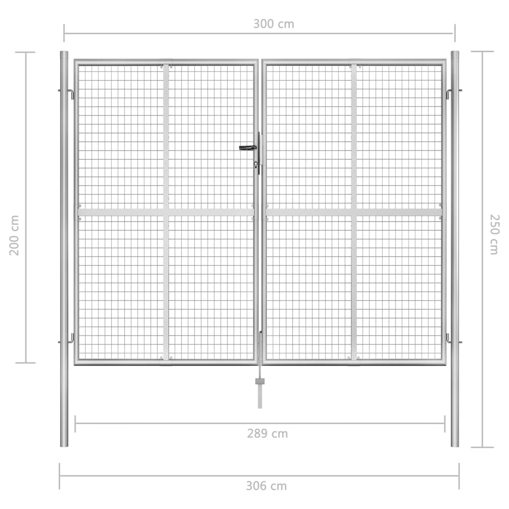 Portão de jardim em aço galvanizado 306x250 cm prateado