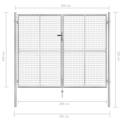 Portão de jardim em aço galvanizado 306x250 cm prateado