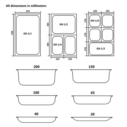 Recipientes gastronorm 4 pcs GN 1/1 40 mm aço inoxidável