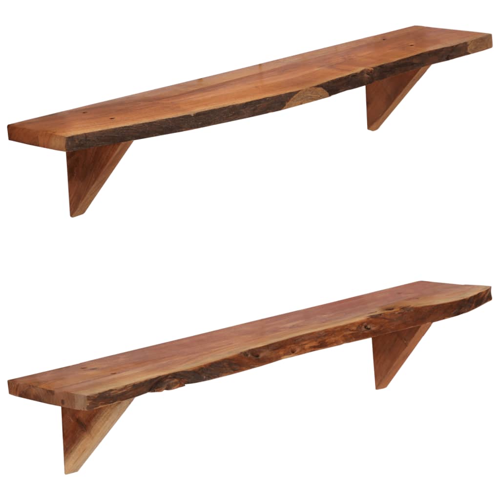 Prateleiras de parede 2 pcs 90x20x16cm madeira de acácia maciça