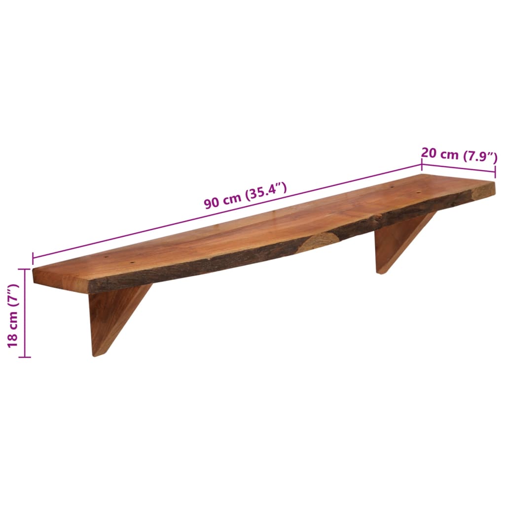 Prateleiras de parede 2 pcs 90x20x16cm madeira de acácia maciça