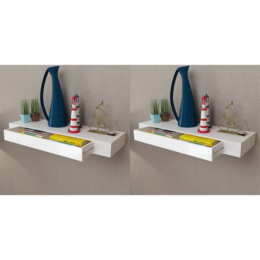 Prateleiras de parede suspensas com gavetas 2 pcs branco 80 cm