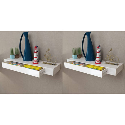 Prateleiras de parede suspensas com gavetas 2 pcs branco 80 cm