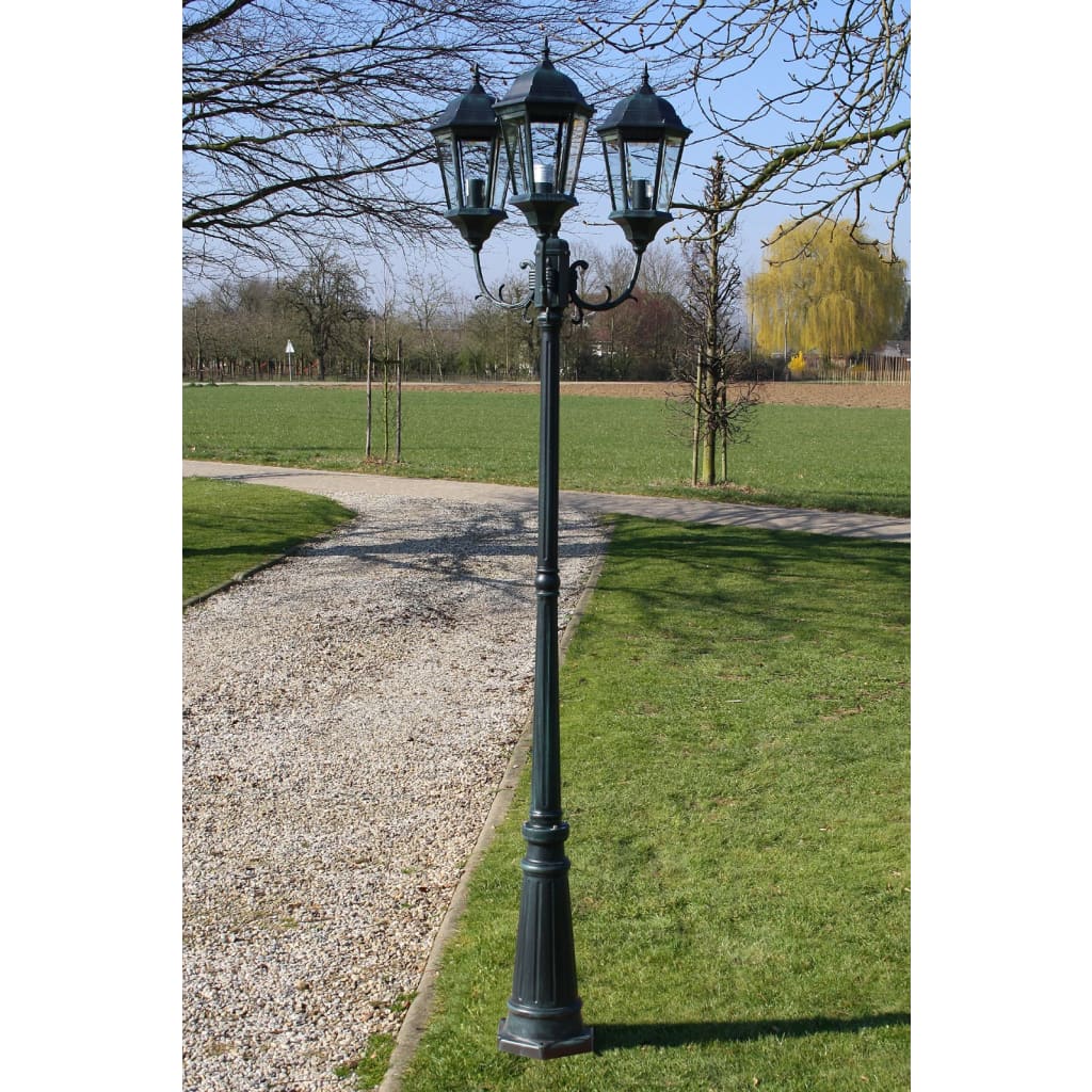 Brighton Candeeiro de pé p/ jardim 3 braços / 230 cm Verde escuro/preto