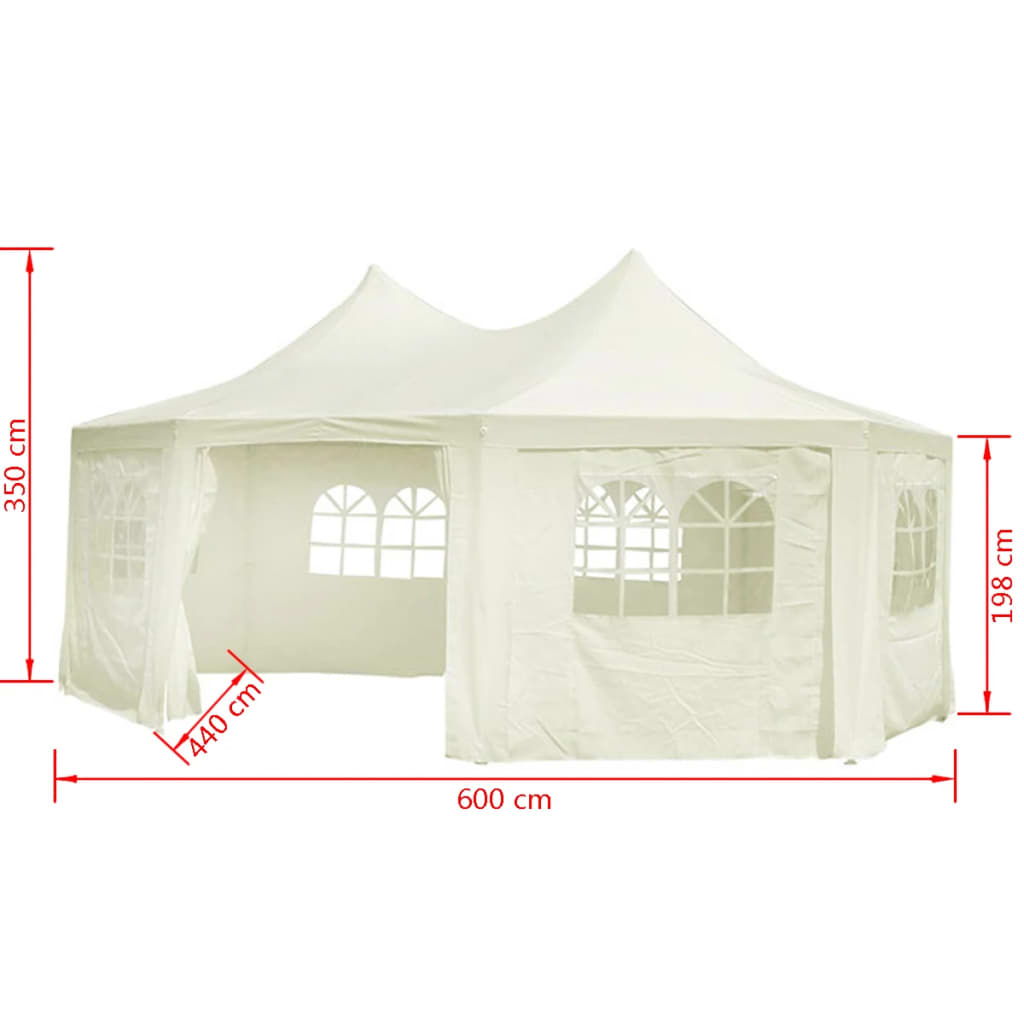 Tenda para festa, octagonal, branco creme 6 x 4,4 x 3,5 m