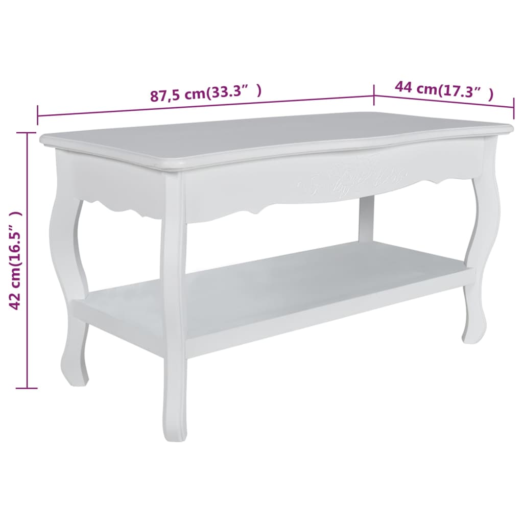 Mesa de centro com 2 prateleiras MDF branco