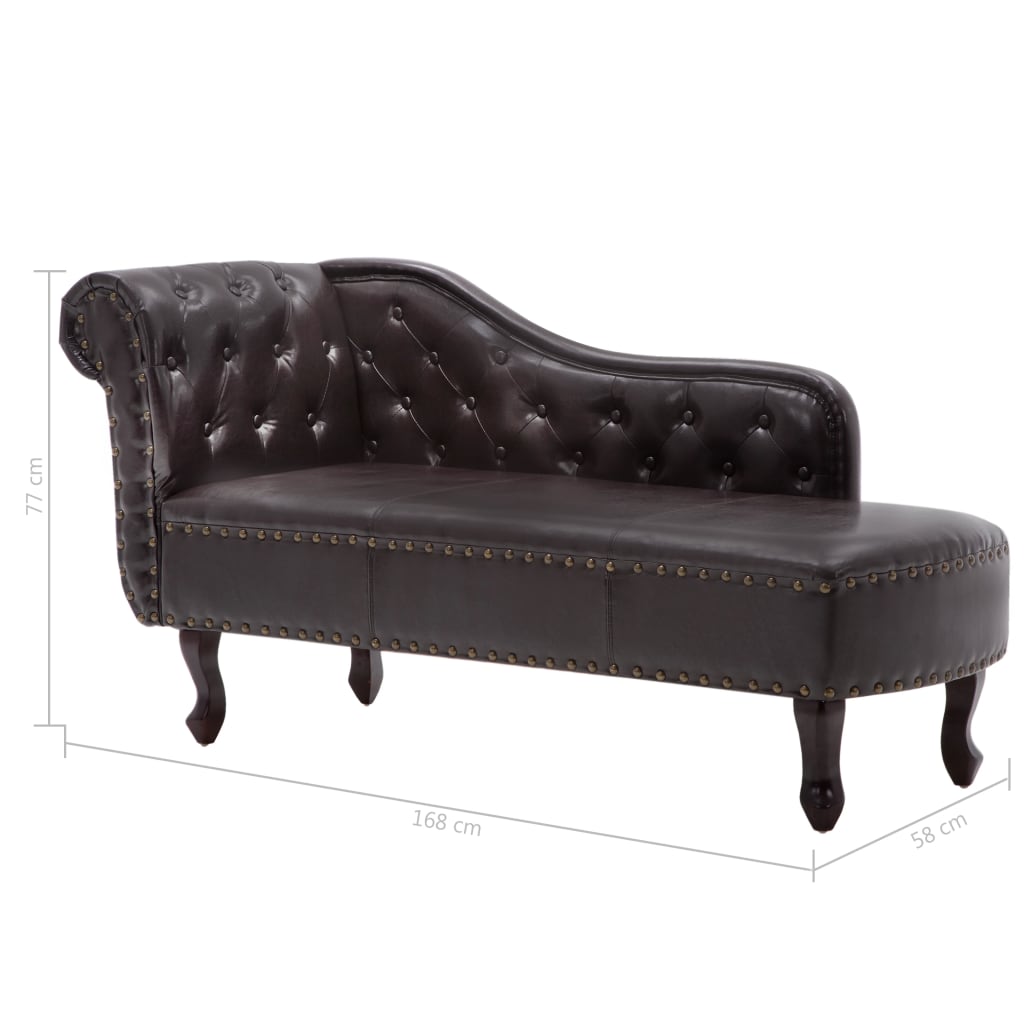 Chaise longue couro artificial castanho-escuro