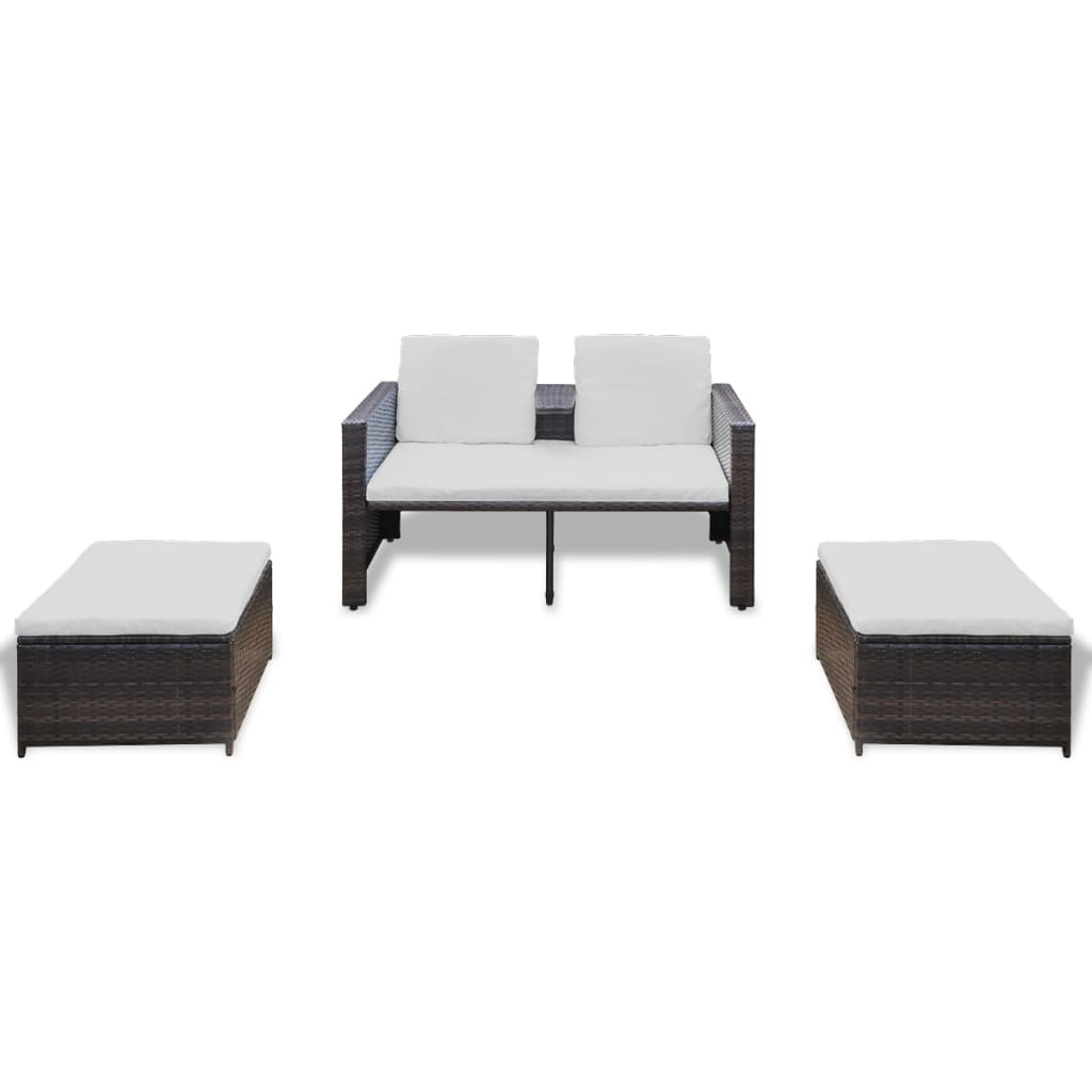 4 pcs conjunto lounge jardim c/ almofadões vime PE castanho