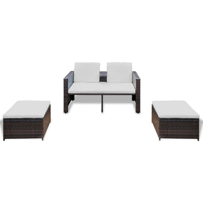 4 pcs conjunto lounge jardim c/ almofadões vime PE castanho