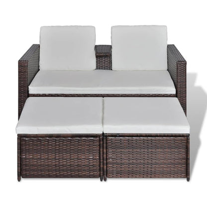 4 pcs conjunto lounge jardim c/ almofadões vime PE castanho