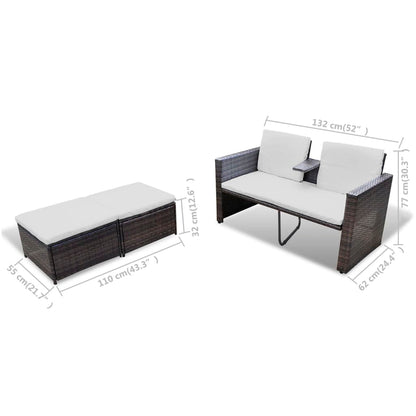 4 pcs conjunto lounge jardim c/ almofadões vime PE castanho