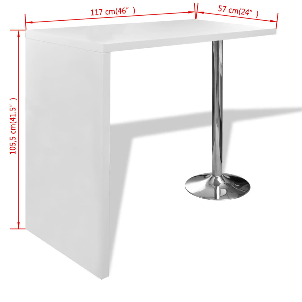 Mesa de bar em MDF com 1 perna de aço, branco brilhante