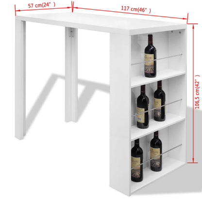 Mesa de bar em MDF com garrafeira, branco brilhante