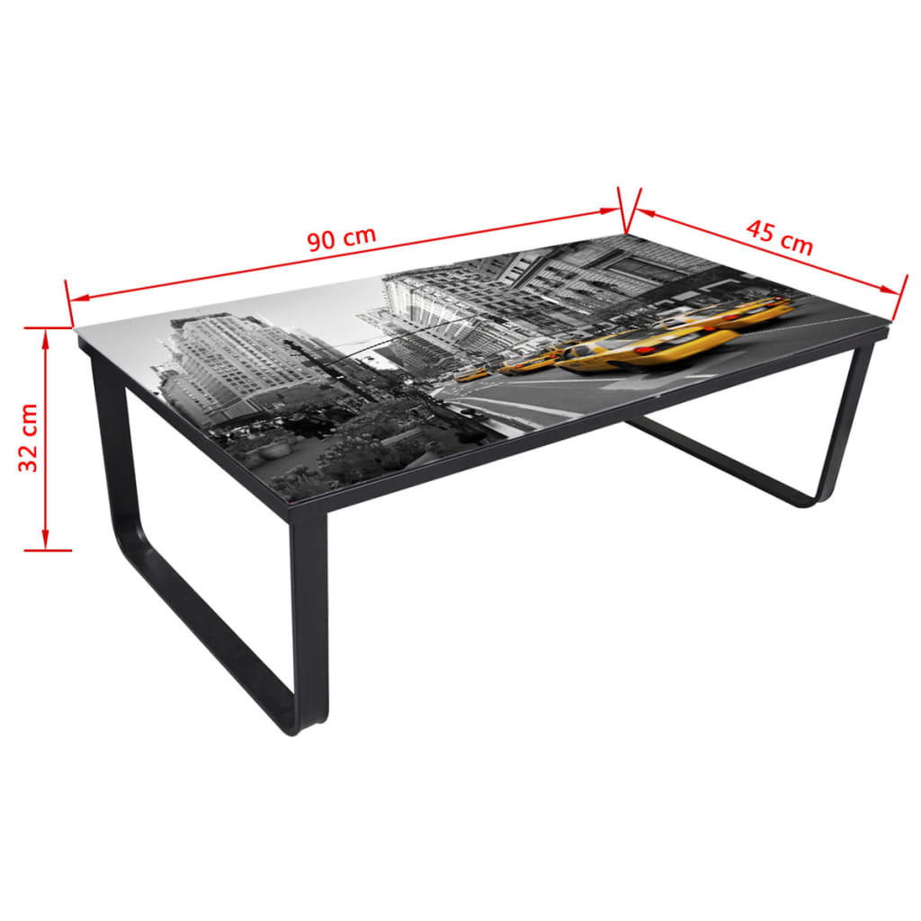 Mesa de centro com tampo retangular em vidro