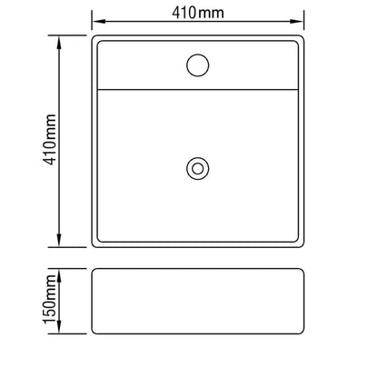 Lavatório cerâmica quadrado luxuoso, furo descarga e torneira 41x41cm