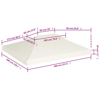 Cobertura de substituição p/ gazebo 310 g/m² branco nata 3x4 m