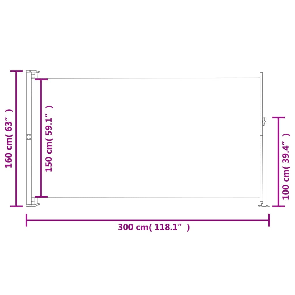 Toldo lateral para pátio/terraço 160 x 300 cm azul