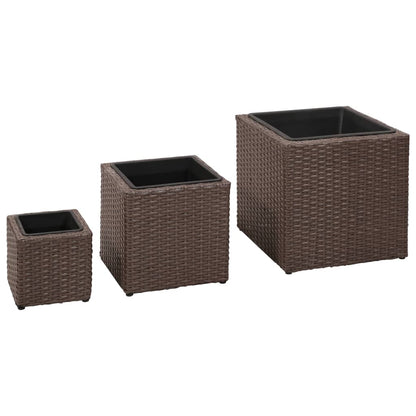 Vasos/floreiras de jardim 3 pcs vime PE castanho