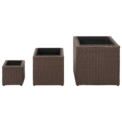 Vasos/floreiras de jardim 3 pcs vime PE castanho