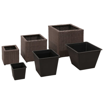 Vasos/floreiras de jardim 3 pcs vime PE castanho