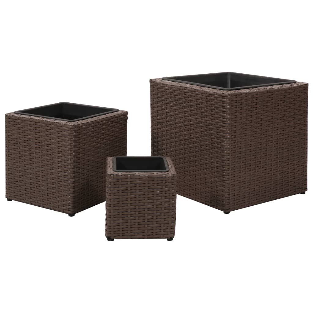 Vasos/floreiras de jardim 3 pcs vime PE castanho