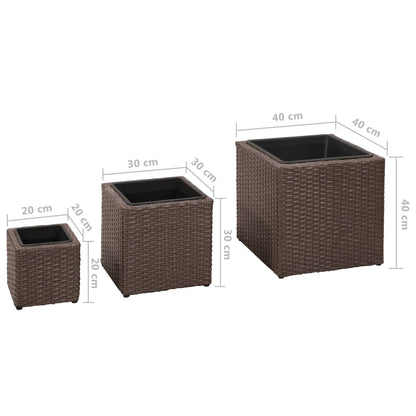 Vasos/floreiras de jardim 3 pcs vime PE castanho