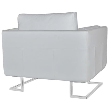 Poltrona cubo com pés cromados couro artificial branco