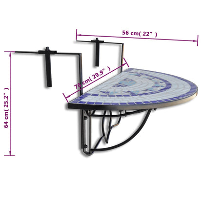 Mesa de varanda suspensa mosaico azul e branco